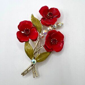 Coro Triple Red Roses Brooch